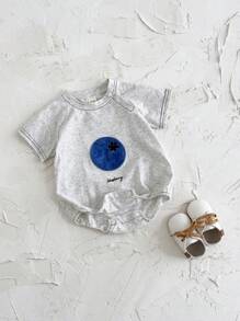 Newborn Baby Boy Adorable Blueberry Embroidery Short Sleeve Romper, Summer