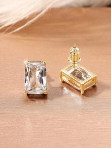 一对时尚立方氧化锆耳钉，女士婚礼订婚周年纪念派对珠宝情人节礼物 - 金黃色 - 查看 4