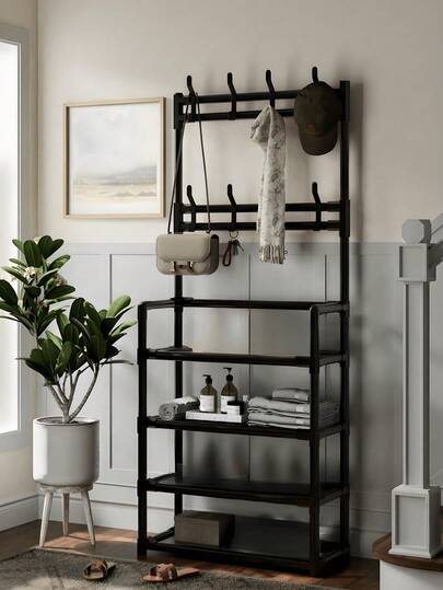 A Simple Four-Tier Multi-Functional Shoe Rack, Suitable For Entryways, Home Use, Floor-Standing Coat Rack, Storage Shoe Cabinet, Coat Rack, Multi-Layer Modular Shelf, Thickened Clothes Rack, Bedroom/Living Room Bag Rack, Indoor Modular Shoe Rack, DIY Assembly Bedroom/Dormitory Simple Shoe Cabinet/Coat Rack, Free Combination, Stylish, Foldable Storage.