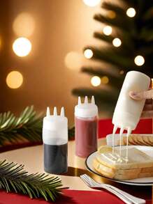 1/3pcs Triple Hole Squeeze Bottle For Sauces And Salads, Squeeze Sauce Bottle, Multi-Purpose Condiment Dispenser, Oil Vinegar Cruet For Kitchen Use, Seasoning Bottle, Pointed Mouth Plastic Bottle, Kitchen Utensils, Kitchen Supplies, Kitchen Stuffs,School Supplies