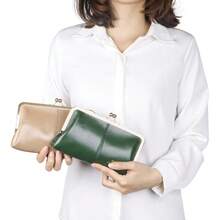 Royal Bagger RFID Genuine Leather Wallet For Women, Kiss Lock Clutch With Multi-Card Slots, Vintage Card Holder Purse - 棕色 - 查看 10