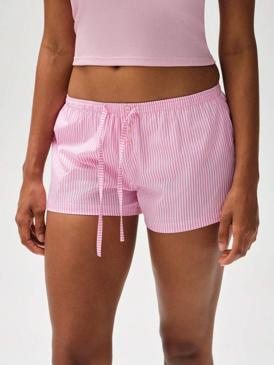 RRIVE Classic Striped Lounge Shorts With Adjustable Drawstring Waist Soft Breathable Fabric Lightweight Summer Bottoms For Casual Vacation Daily Outfits Summer Spring Outfits Vocation Outfits - 粉色 - 查看 1