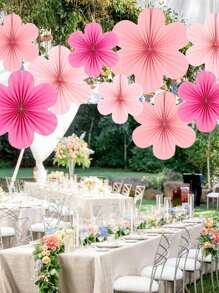 9 piezas- Decoraciones de papel, Set de 9 - Decoraciones colgantes de flores rosas, abanicos de fiesta y fondos florales para bodas, cumpleaños, decoración interior de sala de estar y dormitorio