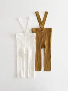 2 件纯色婴儿背带透气紧身裤，适合新生儿和幼儿 - 彩色 - 查看 24