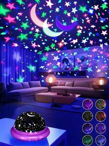 1 pieza Luz de noche LED con forma de estrella y OVNI, lámpara de proyección para dormir, proyector de luz ambiente de 7 colores, decoración del hogar para la sala de estar, decoración navideña, decoración de pared, camping, regalo para fiesta de cumpleaños - Multicolor - Ver 4
