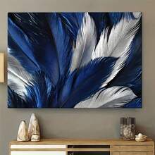 1pc Exquisite Framed Canvas Poster, Close Up Of Dark Blue And Silver Feathers Their Texture Detail Poster For Home Or Office Bathroom Living Room Decor Inspirational Canvas Wall Art Decoration Festival Gift For Her Him - Blue - View 5