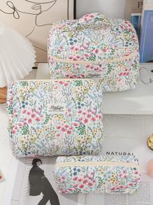1 Peça/Conjunto Nécessaire de Maquiagem com Flores Frescas, Estilo com Zíper Acolchoado com Estampa Floral Rosa e Planta Verde, Grande Abertura, Portátil para Viagem. Necessaire de Maquiagem Pequena para Carregar na Mão. Nécessaire para Lavar no Banheiro, Bolsa de Armazenamento de Joias, Bolsa de Armazenamento de Produtos de Beleza, Bolsa de Armazenamento de Pincéis