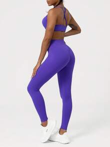 Sodalemon Women's Seamless Yoga Pants Exercise Fitness Push Up Leggings - 紫色 - 查看 7