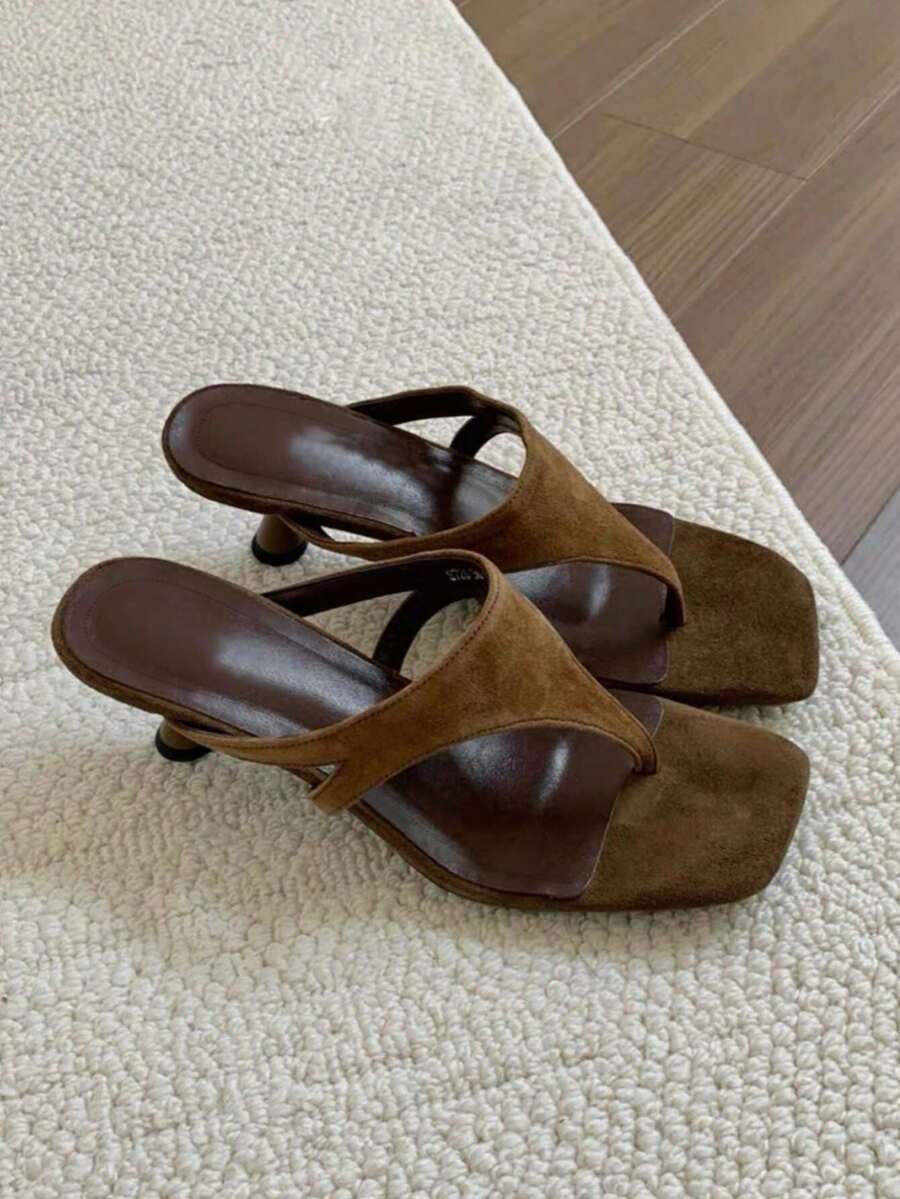 法式简约优雅人字拖，细跟人字拖，百搭单带凉鞋，女士 - 棕色 - 查看 1