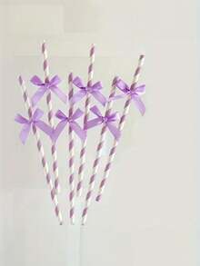 1 Set/3pcs Sparkling Bowknot Decorated Straws, Cute Cartoon Striped Paper Straws For Wedding Gender Reveal Christening Party Decorations, Birthday Party Supplies,School Supplies