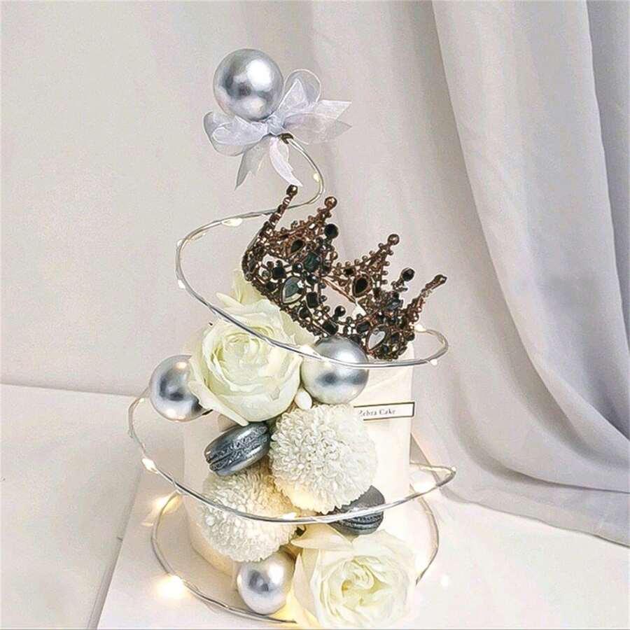 Decoración de pastel, bolas espirales de oro y plata, árboles de deseos, decoración superior del pastel de boda, decoración de pastel de cumpleaños, detalle