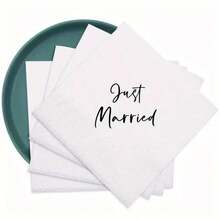 20pcs/40pcs/60pcs/Set,Newly Just Married Disposable Napkin-Elegant Wedding,Bridal Shower And Engagement Party Tabletop Decor, White Tissue With Black Cursive Print, Perfect For Celebrations And Dinner Arrangements - Multicolor - View 4