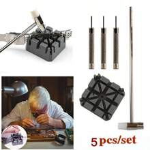 5pcs Watch Band Link Remover Kit - Includes Dual Head Hammer, Band Holder, Pin Punches 3pcs For DIY Watch Adjustments And Repairs The Ideal Choice For Giving Gifts To People