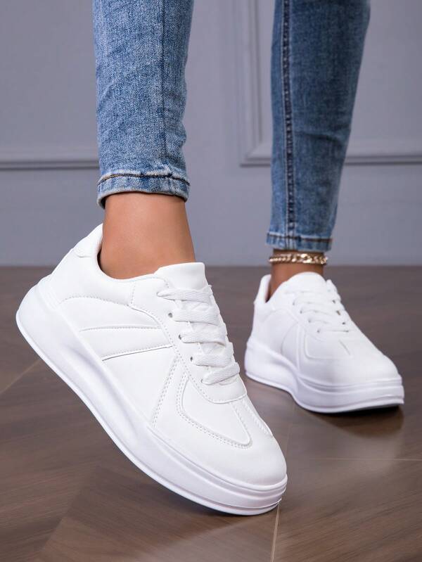 Nowe damskie białe trampki na wiosnę/lato, modne uniwersalne lekkie buty sportowe, wygodna platforma z grubej podeszwy EVA, płaskie buty płócienne