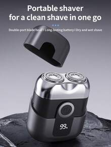 男士便携式旅行电动剃须刀，可充电无线旋转剃须刀，适用于面部和身体脱毛，LED显示屏，迷你双头电动剃须刀，父亲节礼物，最佳男士理容套装