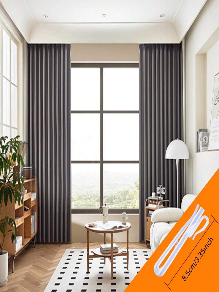 2 tấm rèm che nắng màu trơn, cách nhiệt và chặn sáng, thiết kế tối giản cho phòng ngủ và phòng khách, màu xám - Xám - Xem 1
