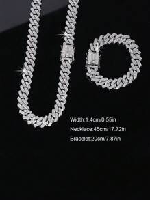 2pcs Black Cuban Chains Necklace And Bracelet Set,Men's Chain Choker Necklace Hip Hop Jewelry Set,Fashion Rapper's Jewelry ,Perfect Gift For Boyfriend,Son And Dad