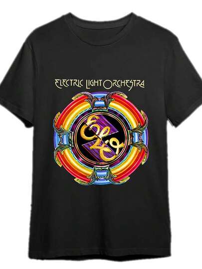 Camiseta unisex negra de la Orquesta de Luz Eléctrica ELO Rock, talla 334083, divertida camiseta gráfica de manga corta para hombres, colección negra PR