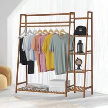 Magshion Bamboo 5 Tiers Modern Trapezoid Coat Rack Closet Organizer Wardrobe Brown For Bedroom - 肉凍 - 查看 4