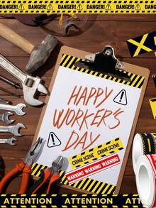 12 卷警告和纸胶带套装建筑主题标语黄红黑自粘遮蔽胶带适用于日记本、礼品包装、工艺用品、建筑生日派对用品、返校用品