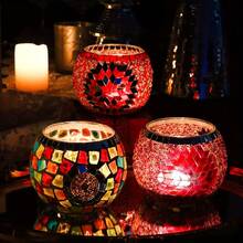 3-Piece Set Of Gorgeous Handmade Turkish Moroccan Mosaic Glass Candle Holder - Colored Tabletop Candle Holder With Star And Moon Design, Handmade Pen Holder, Potted Flower Plate, Makeup Storage, Candle Container For Romantic Dinner, Wedding Anniversary, Birthday, Party Decor, Home Decor And Multicultural Festivals Including Christmas, New Year, Diwali And Three Kings Day - Multicolor - View 9