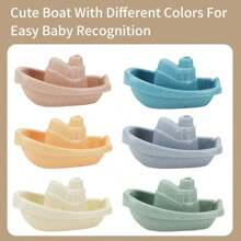 6 szt. Łazienka dla dzieci Kolor tęczy Łódka do układania w stosy Gra wodna Układanie zabawek, Zabawki do kąpieli dla dzieci, Zabawki do układania dla maluchów, Prezent urodzinowy dla dziecka w wieku 0-3 lat Zabawki dla dzieci