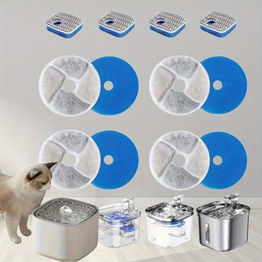 Stainless Steel Cat Water Fountain Filters 4 Pack Cat Fountain Filter Replacement  Triple Filtration System Activated Carbon Filters For 4.13inch Filters Automatic Pet Fountain Filter - 4 Filters & 4 Sponges - View 1