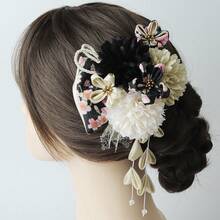 Hanfu Silk Flower Hair Accessory And Japanese-Style Fine Work Updo Hair Makeup And Styling Travel Photo Hair Flower Set Kimono Hair Comb Set - Black - View 3