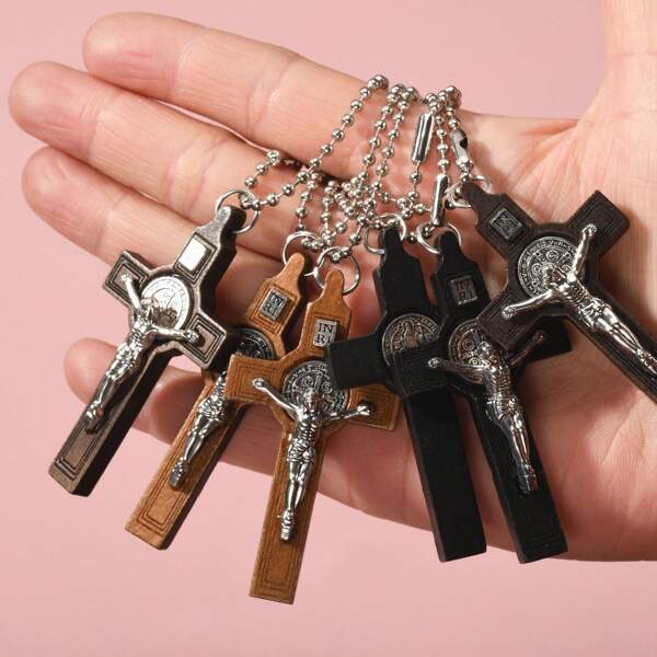 2pcs Basic Black, Brown, Light Brown Wooden Cross Pendant, Suitable For DIY Bag Charms, Home Decoration, Etc.