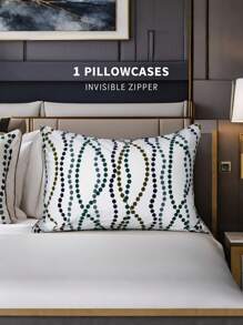 duoxia 1pc White Plain Floral Pattern Zippered Pillowcase, Hidden Zipper, Washable Cushion Cover For Home & Hotel Use