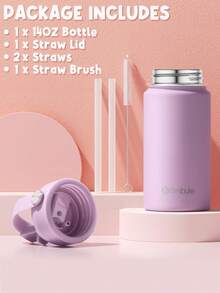 Kids Water Bottle With Straw Lid | 14oz Stainless Steel Cup Insulated Tumbler For Boys Girls - Double Wall Vacuum Leak Proof Travel Cup For School Sports