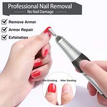 35000转/分钟电动美甲钻 专业美甲机 指甲打磨套装，便携式美甲沙龙抛光设备 - 黑色 - 查看 2