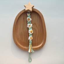 1 Peça Mordedor de Flor de Crochê Feito à Mão com Clipe de Chupeta e Suporte de Madeira com Estrela e Coração para Bebês Meninos e Meninas