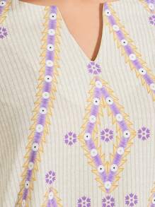 Abito lungo con scollo a V e maniche lunghe con stampa floreale per donne