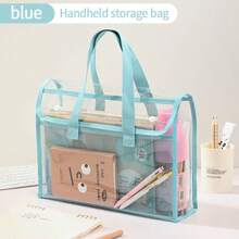 1pc A4 Double-Layer Handbag For Students, Transparent Thickened Multi-Function File Folder, PVC Waterproof Study Pouch, Large Capacity, Minimalist Desk Organizer, Stationery Supplies Subject Classification Bag, Suitable For Daily Commuting,Back To School,School Supplies