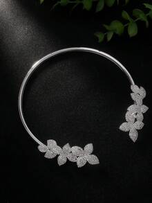 1pc Silver Flower Collar Necklace Women High-Grade Rhinestone Necklace Versatile Accessory - Silver - View 3