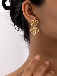 1 Pair Country Style Elegant Floral Long Drop Earrings For Women, Suitable For Daily Wear, Parties And Gatherings