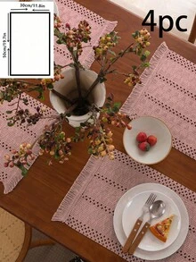 American Country Style Green Woven Placemat, Kitchen Dining Table Top Decor Placemats, Family Gathering Dining Table Decoration, Rectangular Tablecloth - Pink - View 9