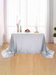 1 pezzo di tovaglia luccicante in oro/argento, copertura da tavolo metallica lucida per feste di compleanno, Ognissanti, matrimoni, decorazione di hotel, Natale - argento - Visualizzare 8