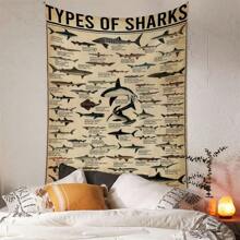 1 pezzo Arazzi da parete educativi sulle specie di squali, perfetti per gli appassionati di vita marina, camera da letto, soggiorno, camera da letto universitaria, decorazione a tema oceano con animali, in tessuto di poliestere di alta qualità, colori vivaci, idea regalo unica per strumento di apprendimento, decorazione per la casa