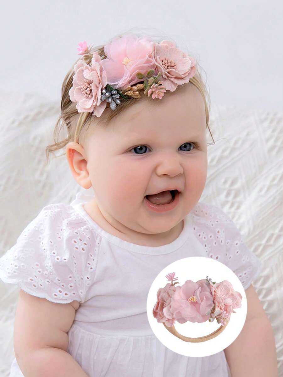 1pc Country Style New Baby Floral Headband, Soft Nylon Infant Thin Hair Band Mesh Fabric Patchwork Hair Accessories - Multicolor - View 1