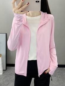 1 件女士轻便透气防晒夹克，长袖户外运动风衣