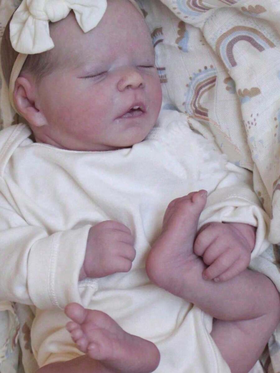 18inch 46cm Asleep bebé Reborn muñeca (extremidad de vinilo suave, cuerpo de tela) Juguete para Niña Arte Realista Bebe Muñeca Recién Nacido Lifelike Regalo de Cumpleaños - Beis - Ver 1