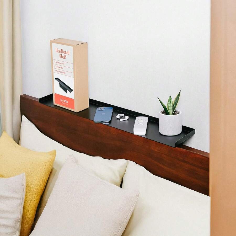 No-Screws Bed Headboard Shelf Attachment (Only For Straight Headboards), King, Queen - Renter Friendly Over Storage For Bed - Dorm Headboard Shelf King Queen - 1 - View 1