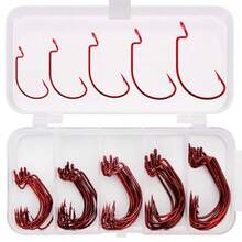 50PCS/Box Lure Steel Worm Crank Hook Set Carp Fishing Hook Saltwater Sea Single Hooks - Red - View 2