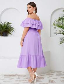 Yesfashion Women's Plus Size One Shoulder Dresses Ruffle Short Sleeve Belted Bodycon Cocktail Party Dress - 紫色 - 查看 5