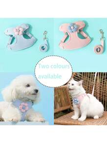 Pet Chest Harness With Leash,Small Dog Harness Vest & Leash Set For Teddy, Bichon, Pomeranian, With Chest And Back Strap,Cute Small Dog Collar Harness & Leash Set, Adjustable Dog Collars And Leashes , Ideal For Puppy Walking