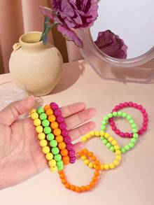 4pcs-Neon Beaded Bracelet 80s Jewelry Party, 80s Women Costume Accessories Set, Prom Beaded Chains Fancy Dress Accessories For Women, Women 1980s Retro Neon Party Street Hip Hop Beaded, Bracelet , Suitable For 70s 80s Costume Party, Halloween Party Accessories - Multicolor - View 6