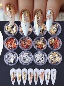 12色金属箔美甲装饰盒金银玫瑰金不对称薄片Y2K美甲设计DIY全息镜面沙龙美甲配件美甲用品 - 彩色 - 查看 2