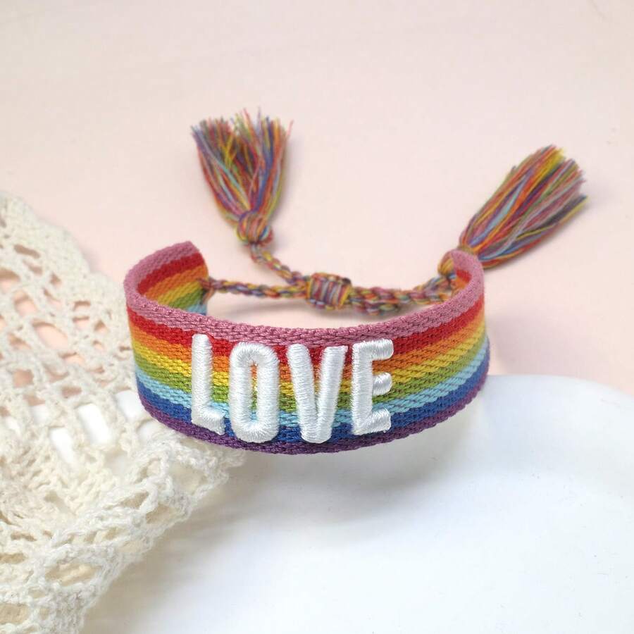 1pc Rainbow Summer Travel Vacation Style Handmade Woven Boho Casual Bracelet, Festival Party Beach Sand Travel Wear Wristband - Colorful - View 1